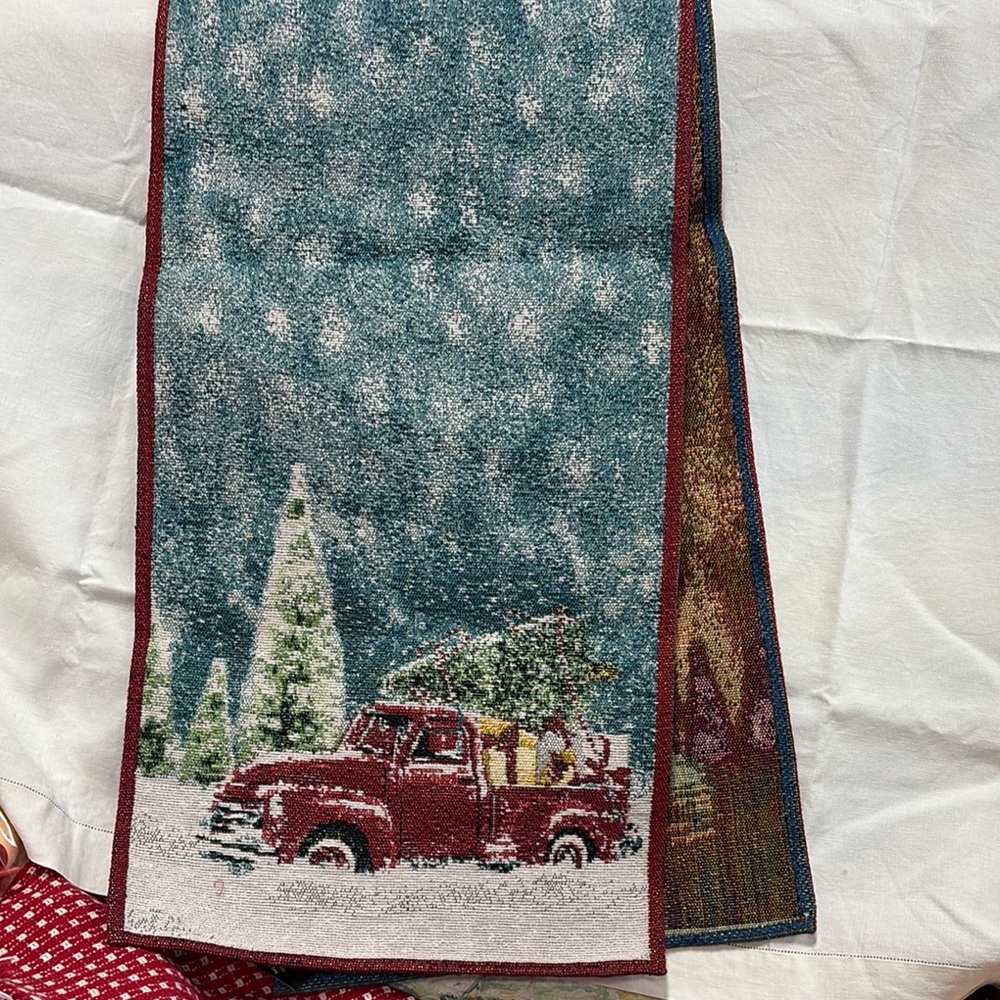 New Season's Cheer 13x70" Tapestry Runner/Truck & Tree
A10